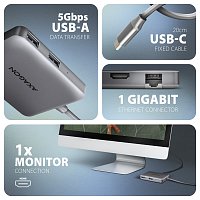 AXAGON HMC-5HL USB 5Gbps hub, 2x USB-A, HDMI 4k/60Hz, RJ-45 GLAN, PD 100W, kabel USB-C 20cm AXAGON HMC-5HL USB 5Gbps hub, 2x USB-A, HDMI 4k/60Hz, RJ-45 GLAN, PD 100W, kabel USB-C 20cm