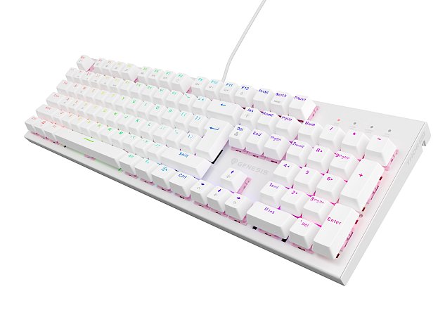 Genesis herní mechanická klávesnice THOR 303/RGB/Outemu Peach Silent/Drátová USB/US layout/Bílá