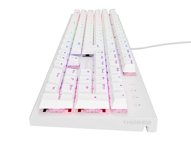 Genesis herní mechanická klávesnice THOR 303/RGB/Outemu Peach Silent/Drátová USB/US layout/Bílá