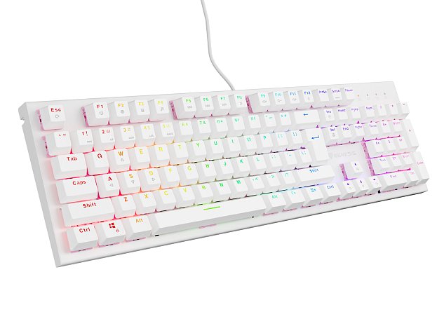 Genesis herní mechanická klávesnice THOR 303/RGB/Outemu Peach Silent/Drátová USB/US layout/Bílá