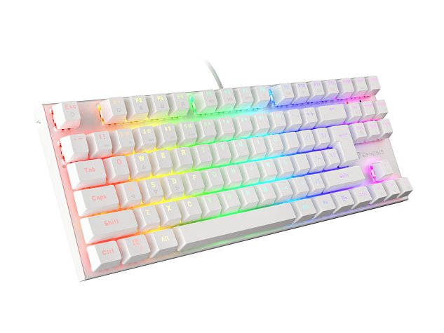 Genesis mechanická klávesnice THOR 303 TKL, bílá, US layout, RGB podsvícení, software, Outemu Brown