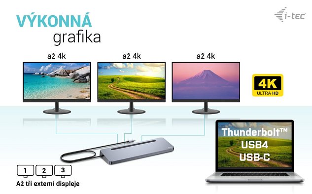 i-tec USB-C Metal Ergonomic 3x 4K Display Docking Station, Power Delivery 100 W