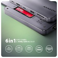 AXAGON HMC-6GM2, USB 10Gbps hub, USB-A, USB-C, HDMI, M.2 slot, SD/MicroSD, PD 100W, kabel 20cm AXAGON HMC-6GM2, USB 10Gbps hub, USB-A, USB-C, HDMI, M.2 slot, SD/MicroSD, PD 100W, kabel 20cm