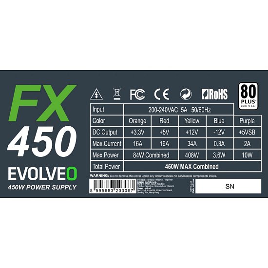 EVOLVEO FX 450/zdroj450W ATX/14cm/tichý/80+/bulk