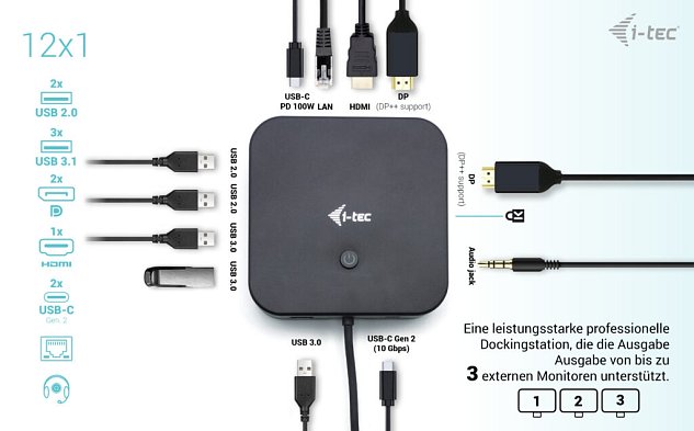 i-tec USB-C HDMI Dual DP Docking Station, Power Delivery 100W
