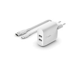 BELKIN Dual USB-A nabíječka, 24W + USB-C kabel
