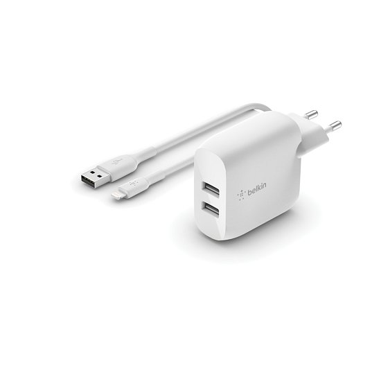 BELKIN Dual USB-A nabíječka, 24W + Lightning kabel