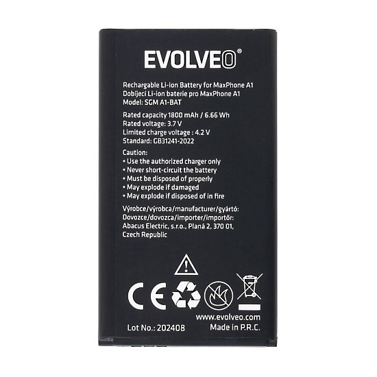 EVOLVEO orig. baterie 1800 mAh pro MaxPhone A1, StrongPhone Q1/Z4/W4