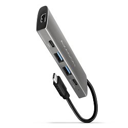 AXAGON HMC-5G21, USB 10Gb/s hub, porty 2x USB-A, 2x USB-C, HDMI 4k/30, PD 60W, kabel USB-C 13cm