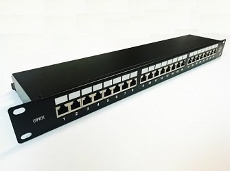 Patch panel 24p.Cat6A STP 1U osazený černý