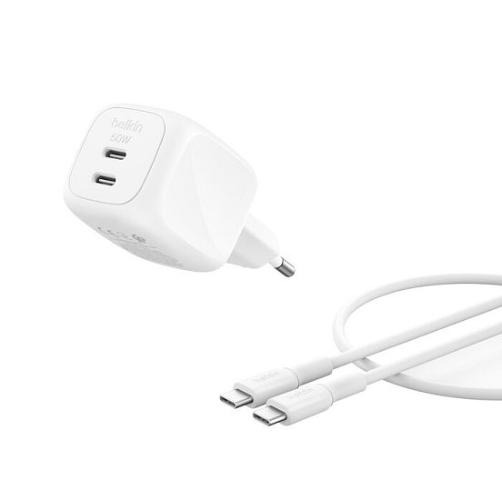 BELKIN BOOSTCHARGE 50W 2 porty USB-C bílý + 1m USB-C kabel