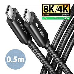 AXAGON BUCM4X-CM05AB NewGEN+ kabel USB-C <-> USB-C, 0.5m, USB4 Gen 3×2, PD 240W 5A, 8K HD, ALU,oplet