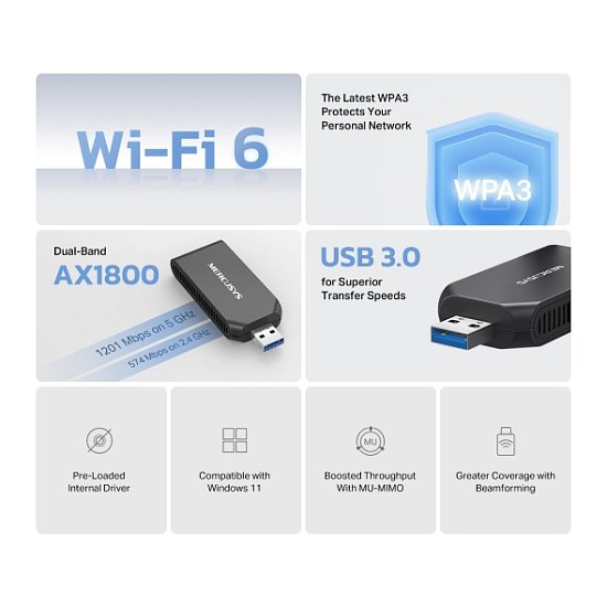 Mercusys MA70XM AX1800 Wi-Fi 6 USB Adapter
