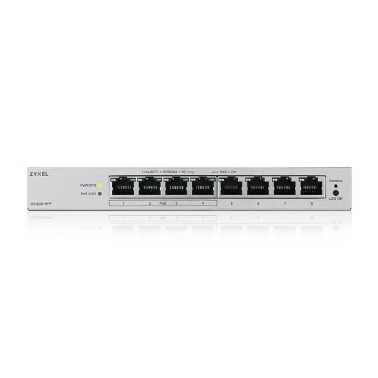 Zyxel GS1200-8HP v3, 8 Port Gigabit PoE+ webmanaged Desktop Switch, 4x PoE, 68 Watt
