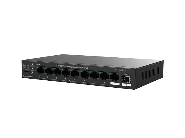 Tenda TEG1110PF-8-120W PoE+ AT switch 8xPoE 802.3af/at + Uplink RJ45 + SFP port, 110W, PoE+, fanless