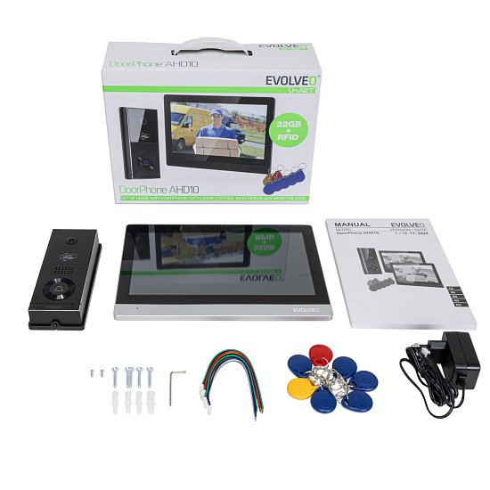 EVOLVEO DoorPhone AHD10, Sada domácího WiFi videotelefonu s ovládáním dveří a RFID, černo stříbrný 1