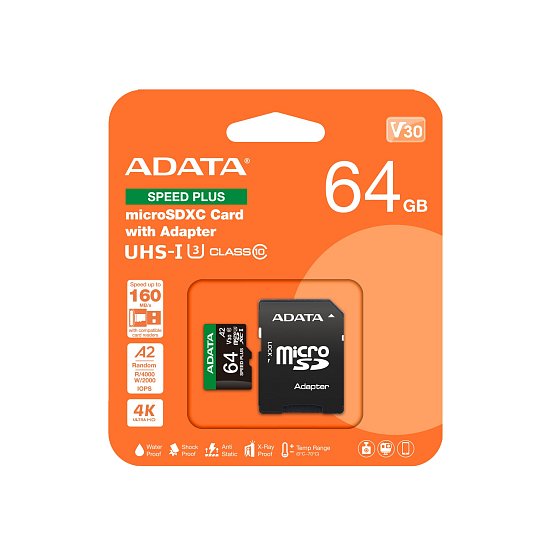 Adata Speed Plus/Micro SD/64GB/UHS-I U3 / Class 10/+ Adaptér