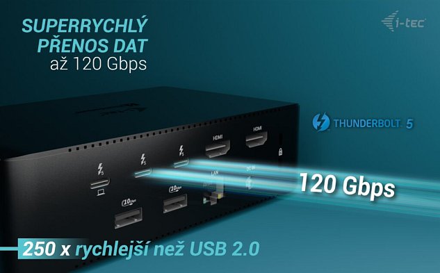 i-tec Thunderbolt5 Quattro Display Docking Station, 5x USB, 2.5 GLAN, Power Delivery 140W