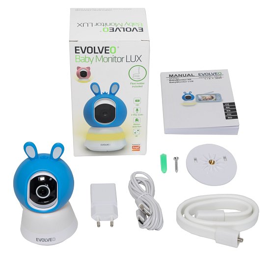 EVOLVEO Baby Monitor LUX- Chytrá 360° videochůvička s nočním viděním, detekcí pláče a pohybu, modrá