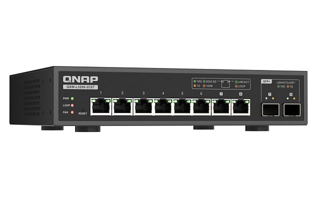 QNAP switch QSW-L3208-2C6T (6x 10GbE port, 2x 10G SFP+/NBASE-T Combo, Lite Managed)