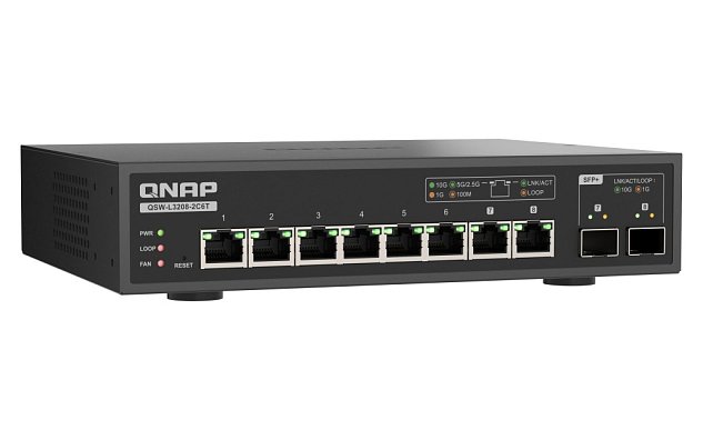 QNAP switch QSW-L3208-2C6T (6x 10GbE port, 2x 10G SFP+/NBASE-T Combo, Lite Managed)