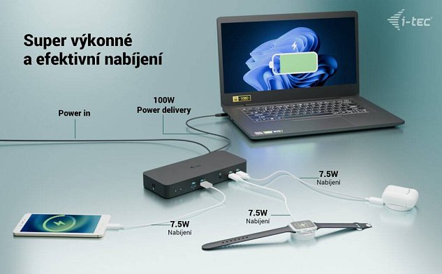 i-tec USB-C Intelligent Triple Display Docking Station, Power Delivery 100W