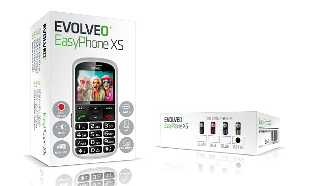 EVOLVEO EasyPhone XS, mobilní telefon pro seniory, bílý