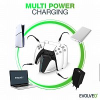 EVOLVEO DockCharge, nabíjecí základna a stojánek pro dva ovladače PS5
