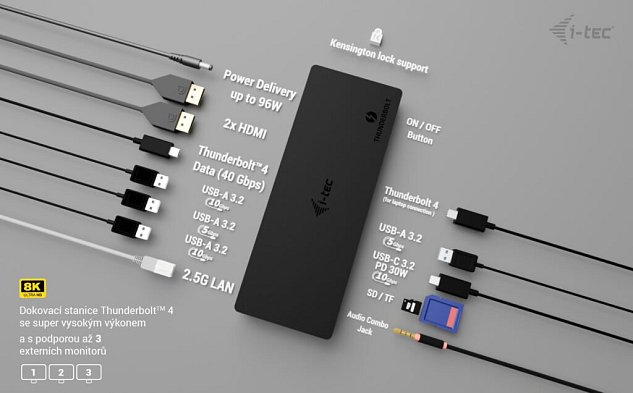 i-tec Thunderbolt4 3x Display Docking Station, Power Delivery 96W