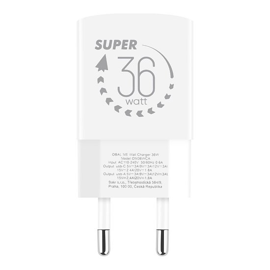 OBAL:ME GaN Cestovní Nabíječka USB-A + USB-C 36W White