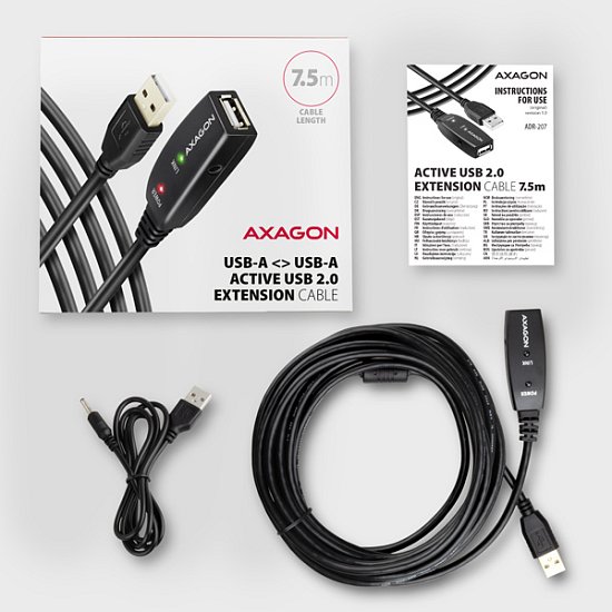 AXAGON ADR-207, USB 2.0 A-M -> A-F aktivní prodlužovací / repeater kabel, 7.5m