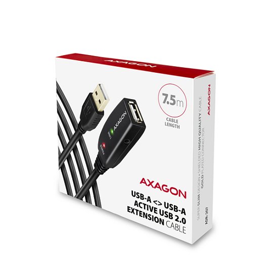 AXAGON ADR-207, USB 2.0 A-M -> A-F aktivní prodlužovací / repeater kabel, 7.5m