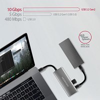 AXAGON HMC-5G21, USB 10Gb/s hub, porty 2x USB-A, 2x USB-C, HDMI 4k/30, PD 60W, kabel USB-C 13cm