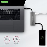 AXAGON HMC-5G21, USB 10Gb/s hub, porty 2x USB-A, 2x USB-C, HDMI 4k/30, PD 60W, kabel USB-C 13cm