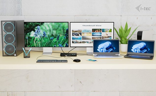 i-tec USB-C KVM Docking station for 3 Hosts, Dual Display, 2x Power Delivery (1x 92W/2x 65W)