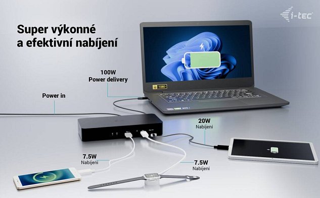 i-tec Universal Intelligent Dual Display Docking Station, Power Delivery 100W