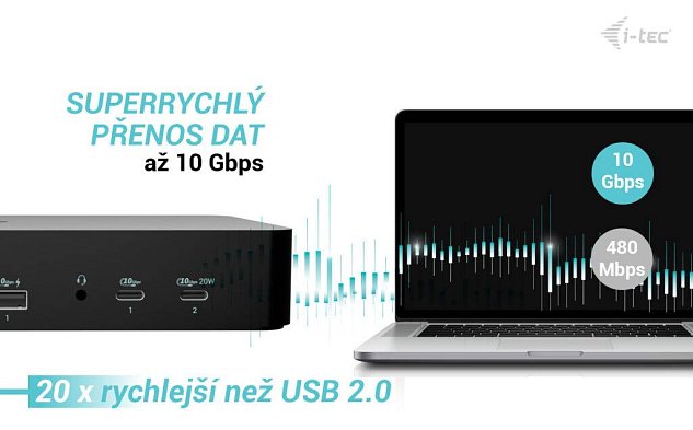 i-tec Universal Intelligent Dual Display Docking Station, Power Delivery 100W