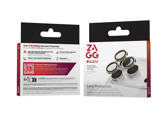 ZAGG Ochranná čočka pro Apple iPhone 17 Pro/Pro Max/16 Pro/Pro Max/15 Pro/Pro Max - zlatá třpytka