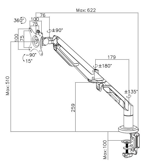 Držák na monitor DESQ s plynovou pružinou - černý