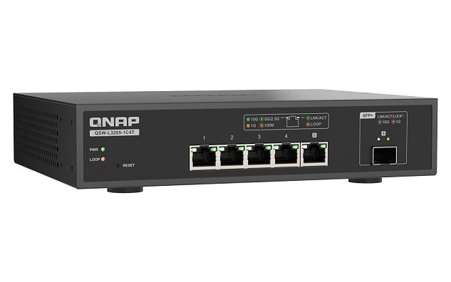 QNAP switch QSW-L3205-1C4T (4x 10GbE port, 1x 10G SFP+/NBASE-T Combo, Lite Managed)