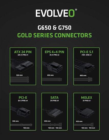EVOLVEO G650,zdroj650W,ATX3.1,14cm,aPFC,80+GOLD,3YRW