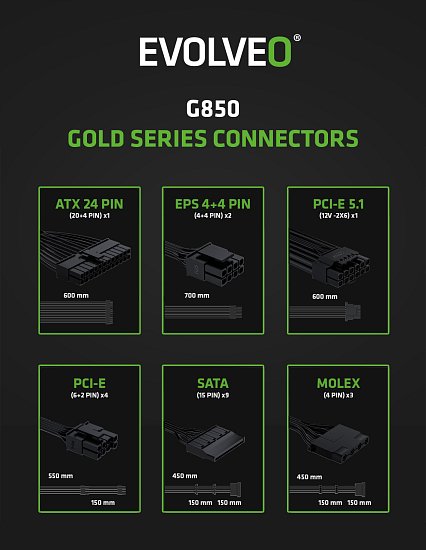 EVOLVEO G850,850W,ATX 3.1,14cm,aPFC,80+GOLD,3YRW