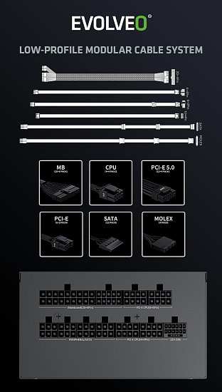 EVOLVEO G850,850W,ATX 3.1,14cm,aPFC,80+GOLD,3YRW