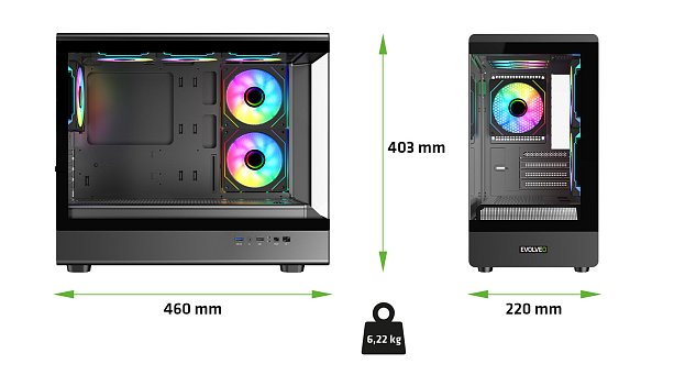 EVOLVEO Ursus, mATX/6x ARGB 120/sklo čelo + bok