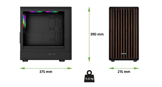 EVOLVEO Panthera, mATX/3x ARGB 120/dřevo+sklo