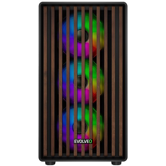 EVOLVEO Panthera, mATX/6x ARGB 120/dřevo+sklo