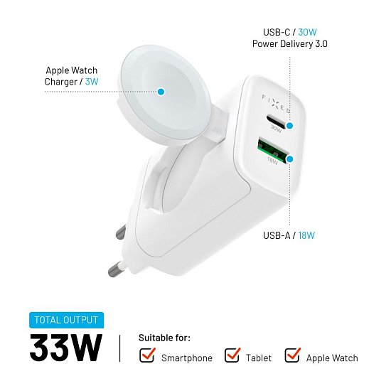 Síťová nabíječka FIXED Power Socket, 33W, bílá