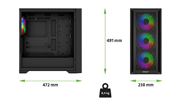 EVOLVEO Rhino, eATX/ATX/4x ARGB/bočnice sklo/mesh