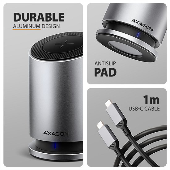 AXAGON HMC-WL9, USB 10Gbps hub s Qi, 3x USB-A, USB-C, HDMI & DP 4k/60Hz, RJ-45, PD 100W, kabel 60cm