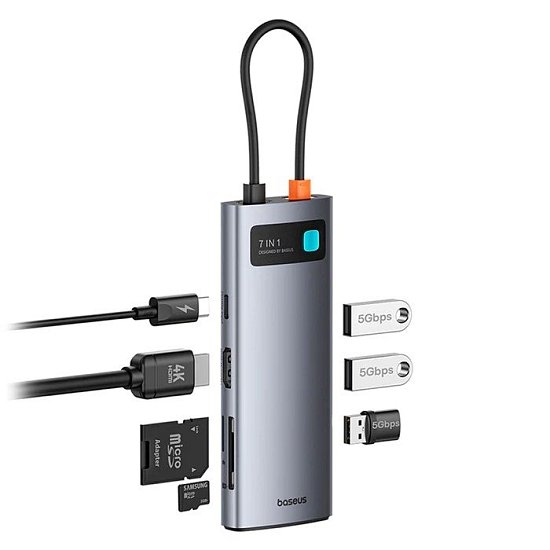 Baseus Metal Gleam Series 7v1 USB-C HUB Dokovací Stanice Space Grey 